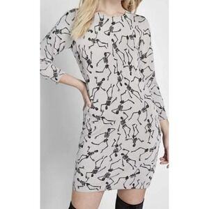 MODCLOTH Medium Sweater Dress Skeletons Halloween Gray Gothic Witchy Bodycon
